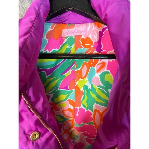 Lilly Pulitzer Kate Purple Gold Puffer Vest Floral Lining - Small Style 73540 - Picture 5 of 9